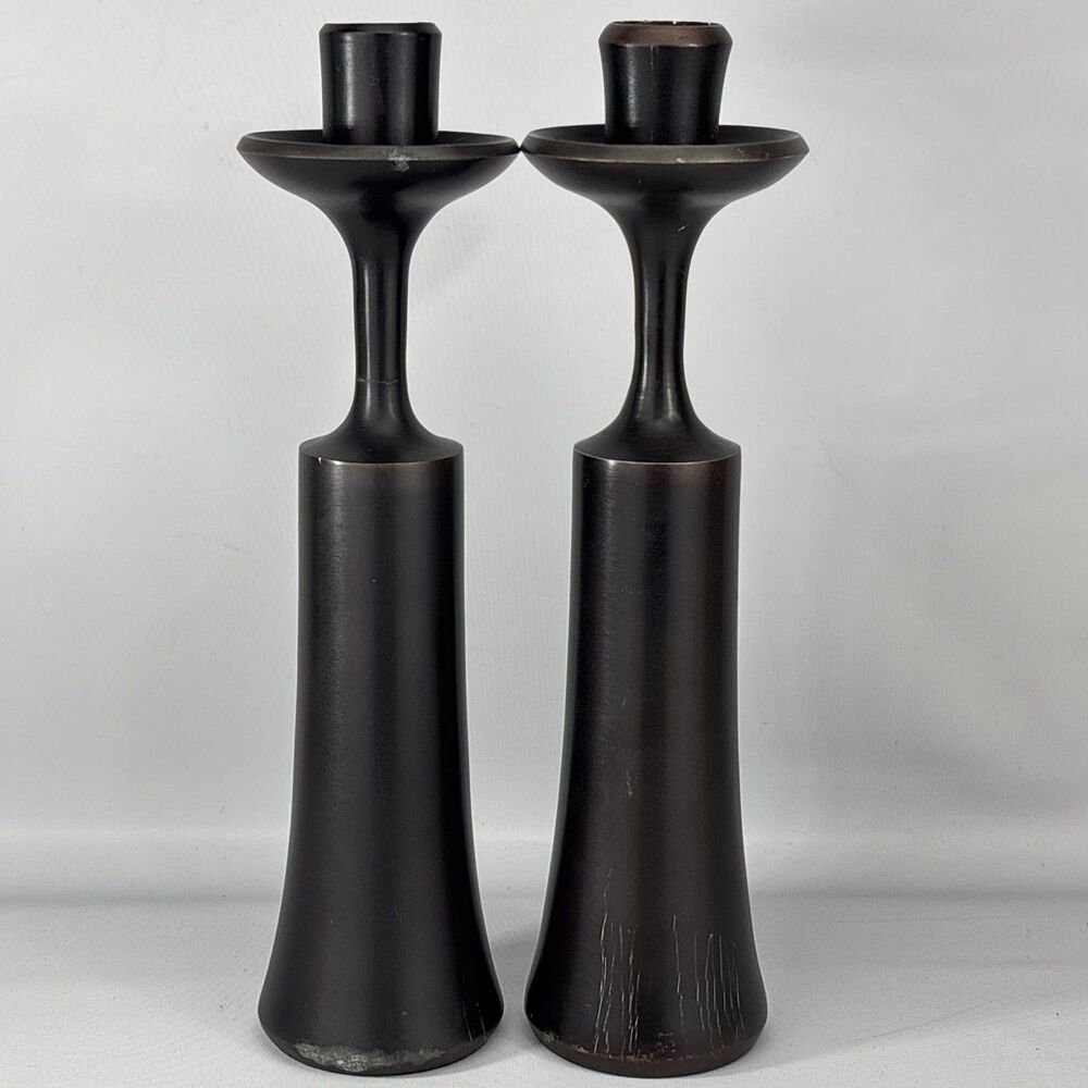 Dansk Brown Bronzed Solid Brass Candlesticks JHQ Jens H. Quistgaard Pair MCM
